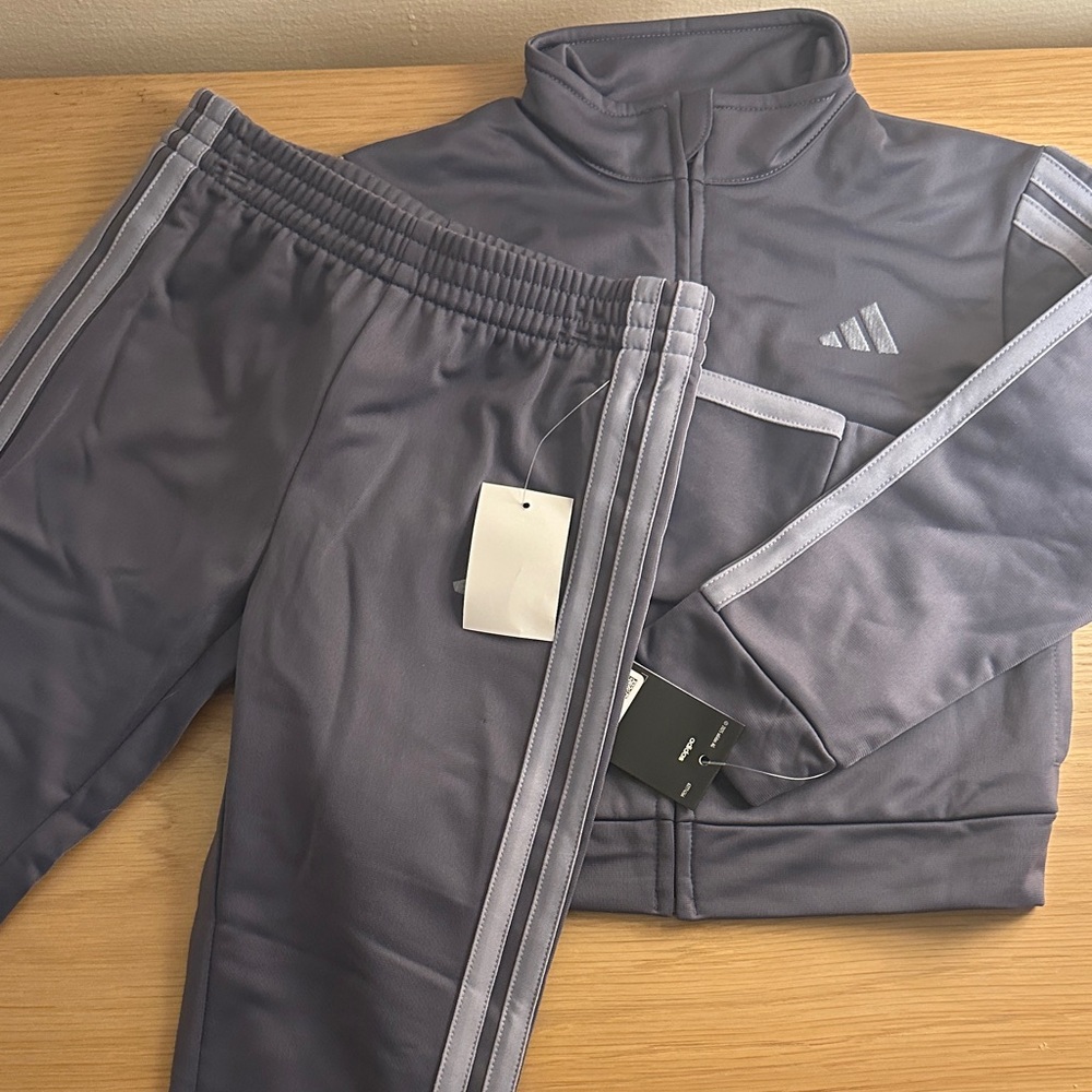 Adidas Charcoal Tracksuit with Silver Stripes